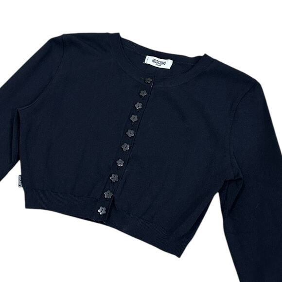 Moschino Jeans Knit Flower Buttons Crop Cardigan - Picture 3 of 8